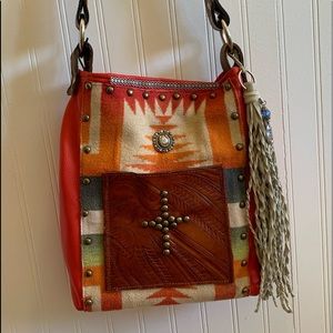 Vintage Blanket & Orange Leather Bag